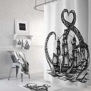 Kraken Shower Curtain Black and White