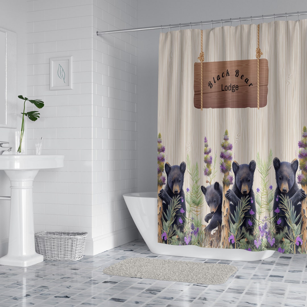 Black Bear Shower Curtain Lodge Theme Etsy