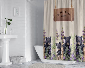 Black Bear Shower Curtain Lodge Bathroom Decor Rustic Cabin Wildlife Bath Curtain Woodland Theme