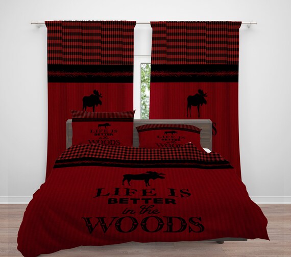 Rustic Moose Bedding Red Comforter or Duvet Cover Twin Etsy
