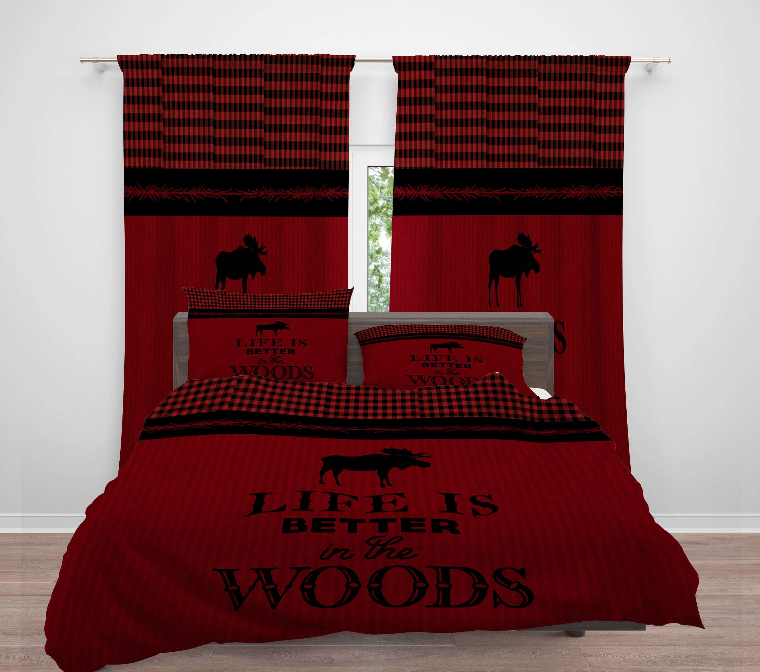 Rustic Moose Bedding Red Comforter Or Duvet Cover Twin Etsy
