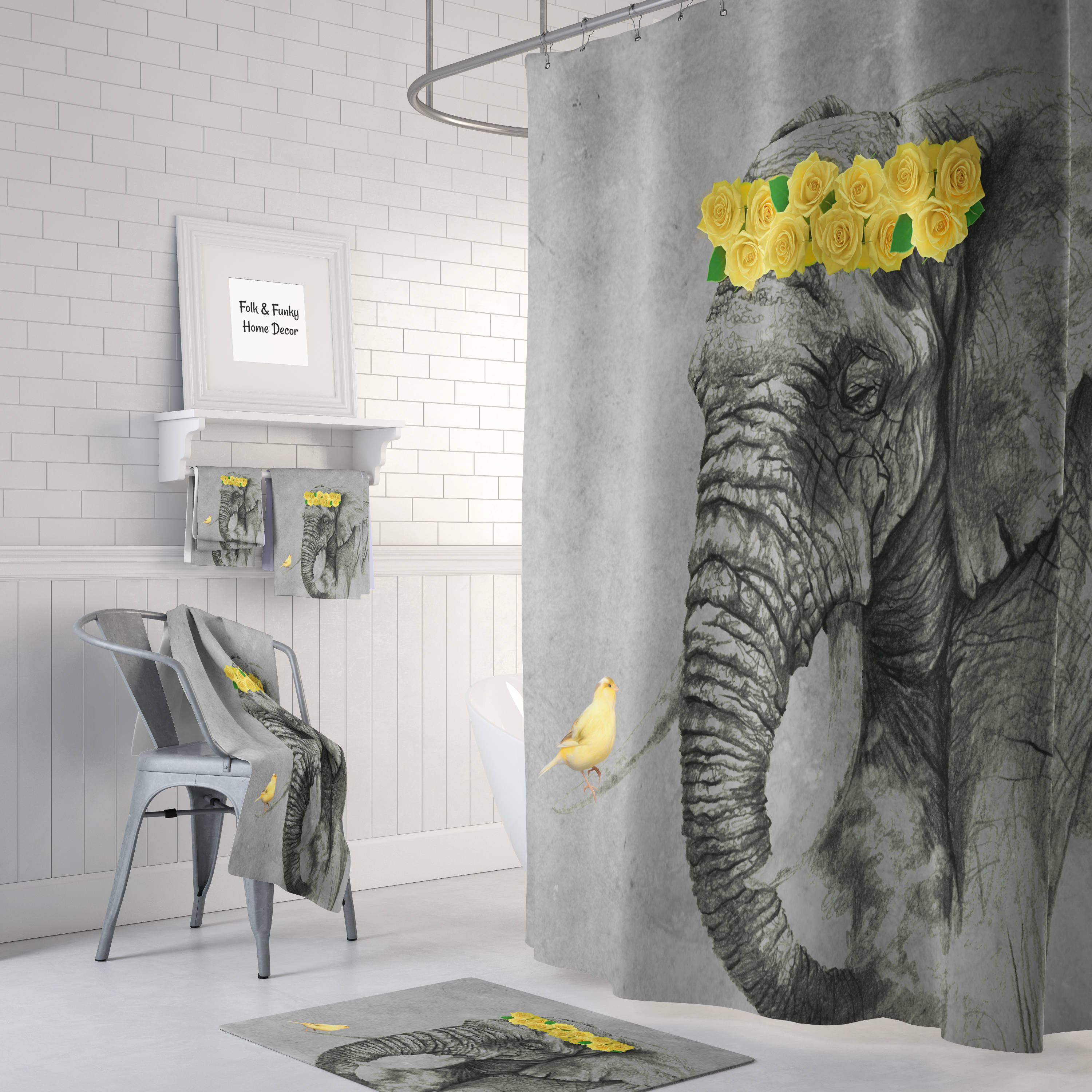 Elephant Shower Curtain Optional Bath Bath Towels Mat Etsy
