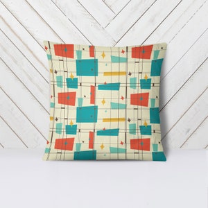 Mid Century Modern Throw Pillow Atomic Plaid