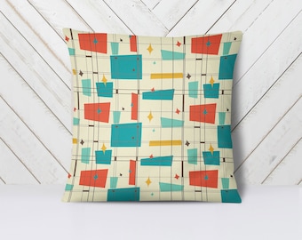 Mid Century Modern Throw Pillow Atomic Plaid