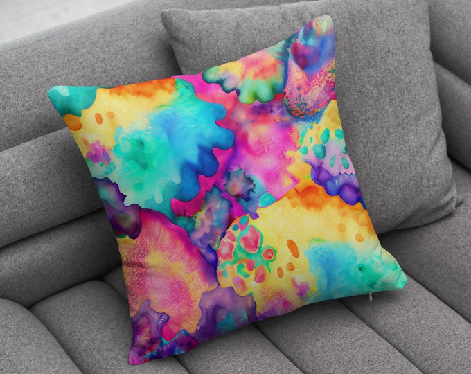 Colorful Watercolor Abstract Throw Pillow