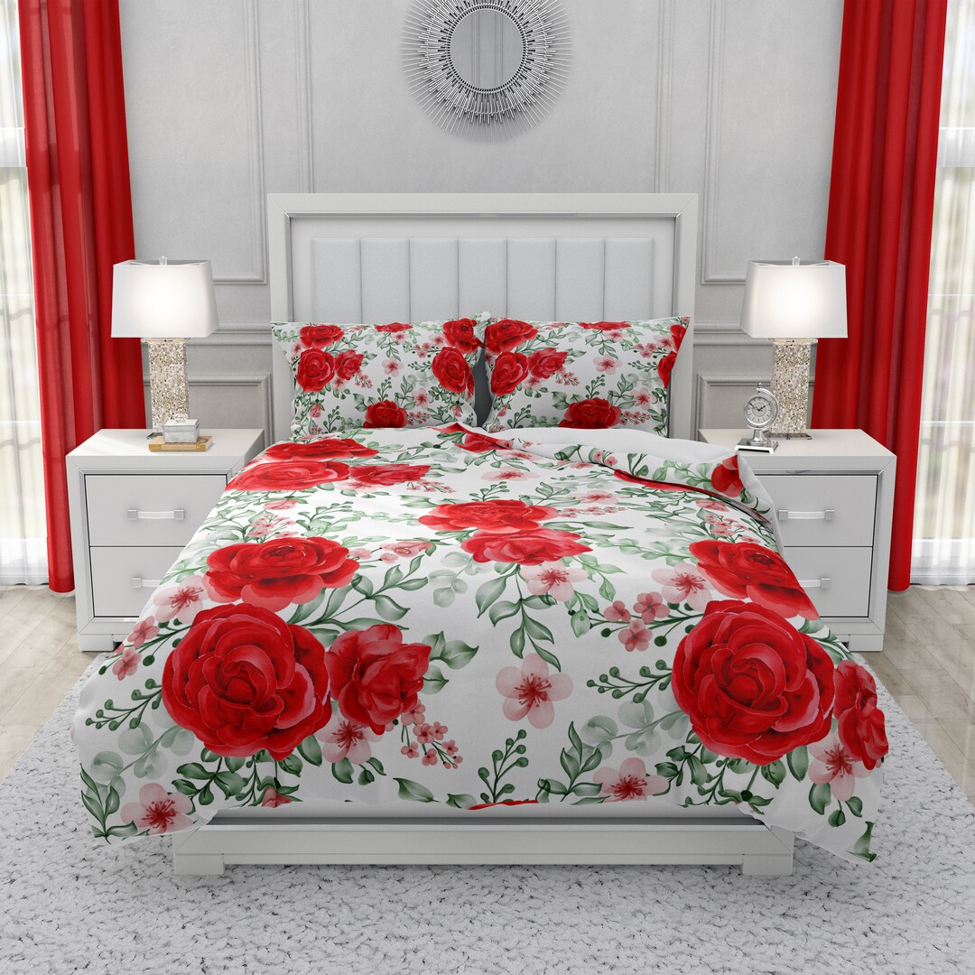 Classic Rose Floral Bedding Set Etsy