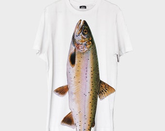 Trout - Limited Edition Handmade Front Printed Unisex T-shirt, Fisherman Gift, Fish, Original Creative Funny Top, Woman Man Tee, White