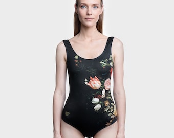 Floristy - One Piece Swimsuit, Beachwear, Woman swimsuit, Body Top, Flower Print, Flowers, Black Colourful Swimsuit, Swimwear, Ultimate Suit