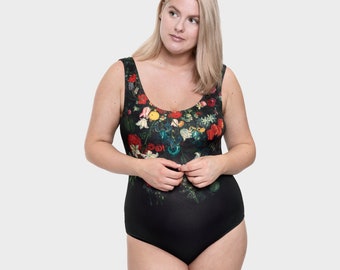 Garland - Classic Cut Woman Swimsuit, Beachwear,Colourful Print, Flowers Print, Round Back Front Cut, Various Sizes, Plus Size Available