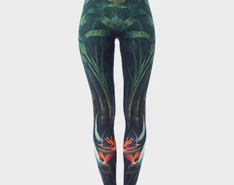 Divine - Printed Leggings, Women's Adult Leggings, Green Print Leggings, Yoga Pants Leggings, Stretchy Pants Leggings, Outdoor Original