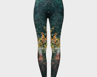 Field Bouquet  - Printed leggings, Yoga Pants, Earth, Green, Impressionism, Women's Adult Leggings, Yoga Leggings, Sport Active Leggings