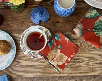 Autumn Floral Cloth Napkins, set of 4, Cotton Table Linens, Rustic Farmhouse Kitchen Decor