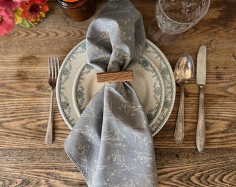 Guardanapos de tecido cinza com estampa floral, conjunto de 6 | Toalhas de mesa de algodão dupla face | Uso diário