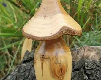 Handcrafted wooden toadstool turned in reclaimed Yew