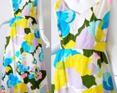Hawaiian Dress 1960s Vintage Psychedelic Mod Brocade Maxi Gown Medium