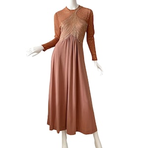 1970s Vintage Giorgio Di Sant’ Angelo Rhinestone Dress Sequin Studded Slit Bodysuit Disco Party Maxi