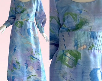 1970s Tori Richard Hawaiian Maxi Dress, Psychedelic Tiki Tropical Party Summer