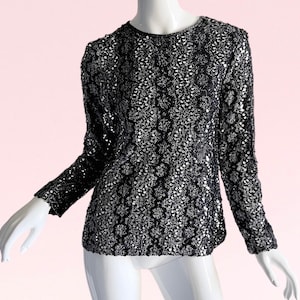 1960s Vintage Sequin Lace Blouse Metallic Mod Shimmering Party Cocktail Tunic