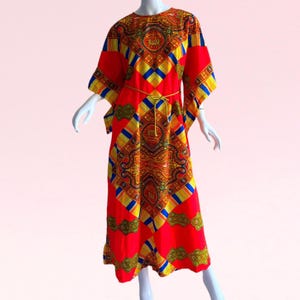 1970s Vintage Deadstock Hawaiian Kimono Caftan NWT Psychedelic Dashiki Festival Maxi Dress