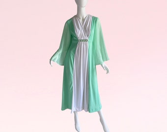 1970s Estevez Psychedelic Kimono Dress, Vintage Pastel Ethereal Glamorous Maxi