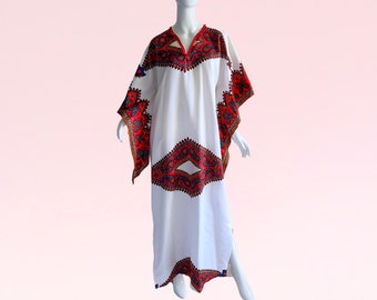 1970s Vintage Psychedelic Dashiki Kaftan Kimono Hippy Bohemian Luxe Festival Deadstock Maxi Dress