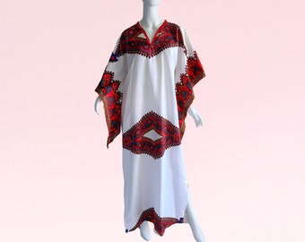 1970s Vintage Psychedelic Kimono Caftan, Deadstock Dashiki Hippy Luxe Kaftan Maxi Dress