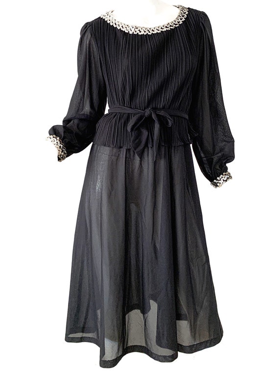 Vintage 70s Sequin Fortuny Dress / Chiffon Disco S