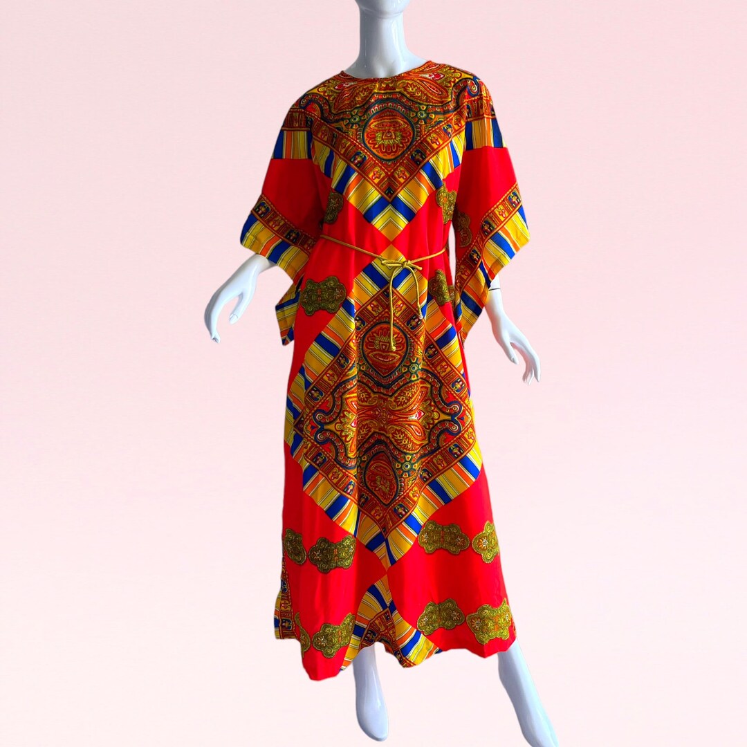 1970s Vintage Hawaiian Psychedelic Kimono Caftan, Deadstock NWT Dashiki ...