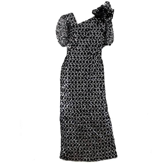 80s Vintage Sequin Party Dress / Disco Metallic Or