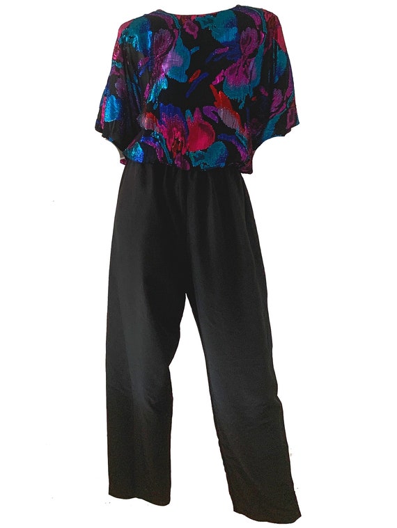 Vintage 80s Disco Metallic Jumpsuit / Lurex Kimono