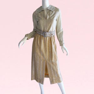 1960s Vintage Eloise Curtis Metallic Dress Rhinestone Gold Lame Silver Mod Sparkly Party Cocktail Glam Dress