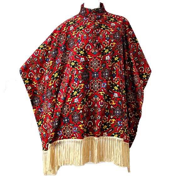 60s Charm Of Hollywood Cape Tapestry Velvet Fringe