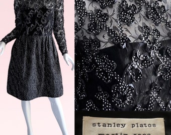 1980s Vintage Stanley Platos Ribbon Dress, Designer Cocktail Party Dress