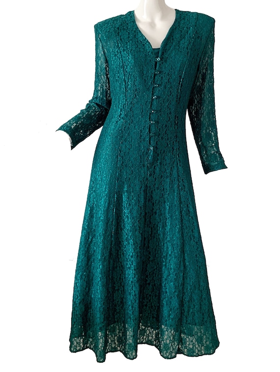1980s Vintage Lace Party Dress / Victorian Corset