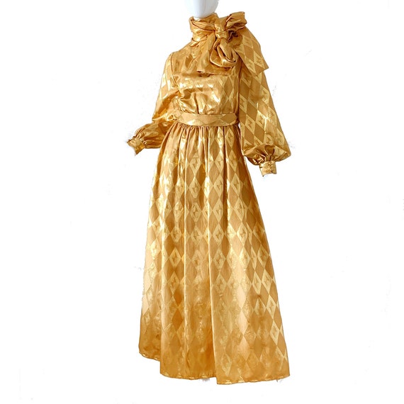 Vintage 70s Donald Brooks Dress Gold Lame Metallic