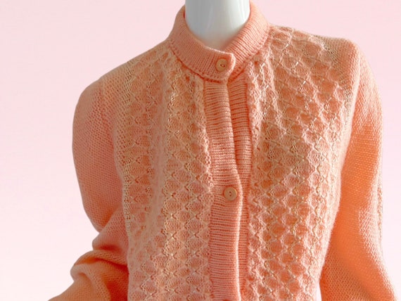 1970s Vintage Crochet Pink Sweater Cardigan, Meta… - image 2