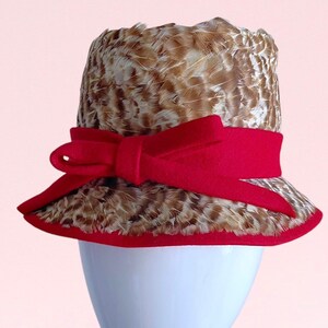 1950s Vintage Laddie Northridge Bucket Hat Feathers Bow Mid Century Glamour Hat
