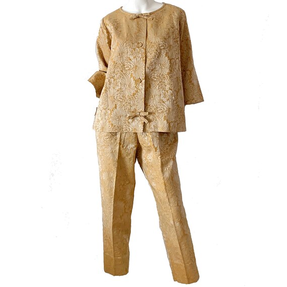Vintage 50s Brocade Pantsuit / Flobert Gold Tapest