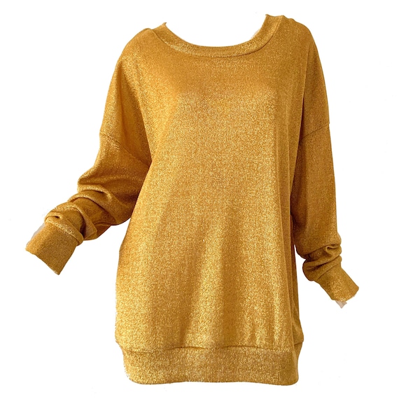 80s Gold Sweater / Metallic Knit Disco Party Holid
