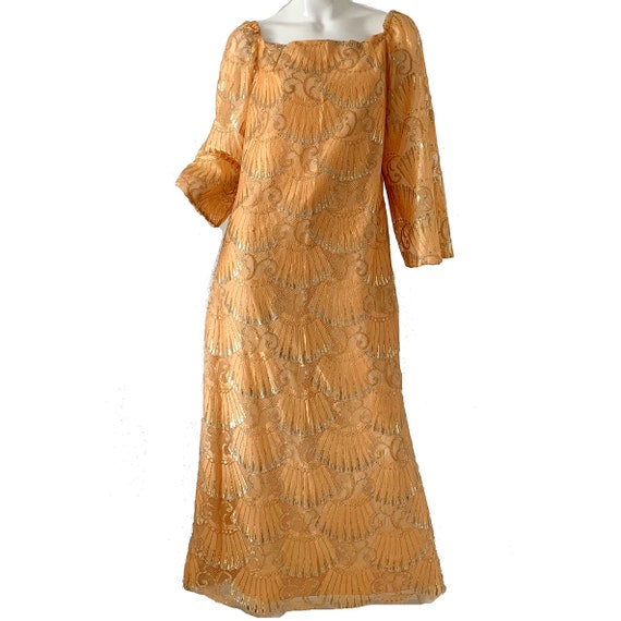 Vintage 60s Gold Lame Dress / Art Deco Metallic Pa