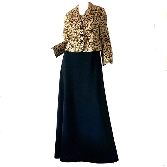 70s Vintage Gold Dress Brocade Metallic Lurex Part