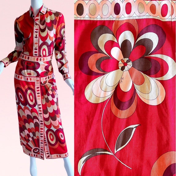 1960s Vintage Emilio Pucci Psychedelic Skirt Set Maxi, Mod Flowers 