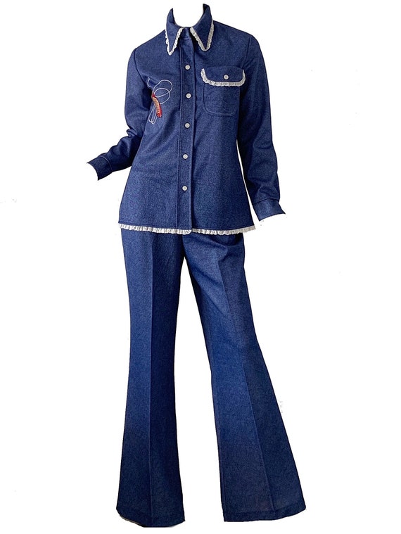 Vintage 70s Denim Blue Jean Bell Bottoms Pantsuit