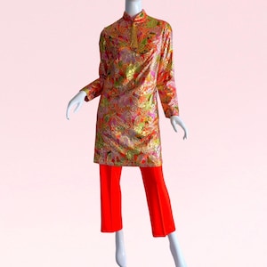 1960s Vintage Dorian Gold Lame Pant Set Metallic Pychedelic Mod Party Cocktail Suit Small