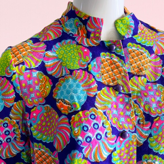 1960s Vintage Novelty Print Rainbow Fish Blouse, Psyc… Gem