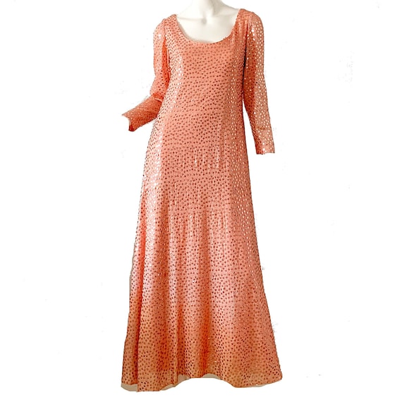 70s Vintage Mollie Parnis Dress Sequin Metallic Pa