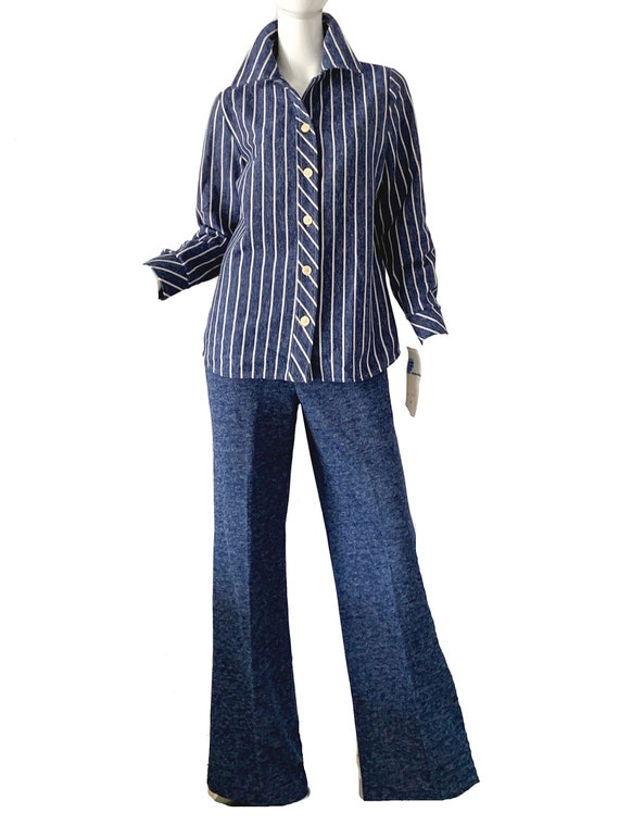 Vintage 70s Denim Blue Jean Bell Bottoms Pantsuit