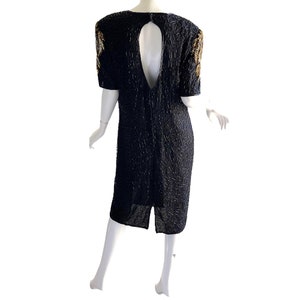 1980s Vintage Sequin Beaded Dress, Gold Black Cocktail Party Dress XL image 5