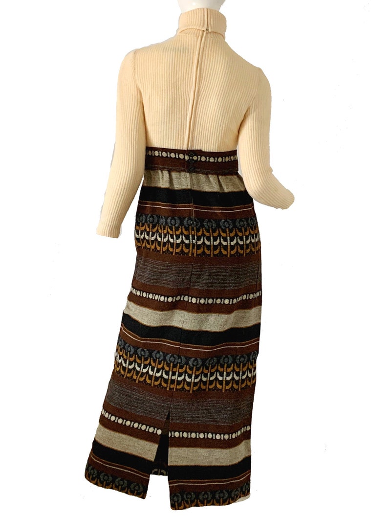 Vintage 1970s Tapestry Cottagecore Serape Dress Cape Set XS S Howard Hirsch Designer Bohemian Boho Maxi Dress Set