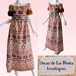 Vestido Oscar De La Renta Vintage dos anos 1970 Brocado Ouro Metálico Vestido de Noite 1970 ODLR Couture Vestido